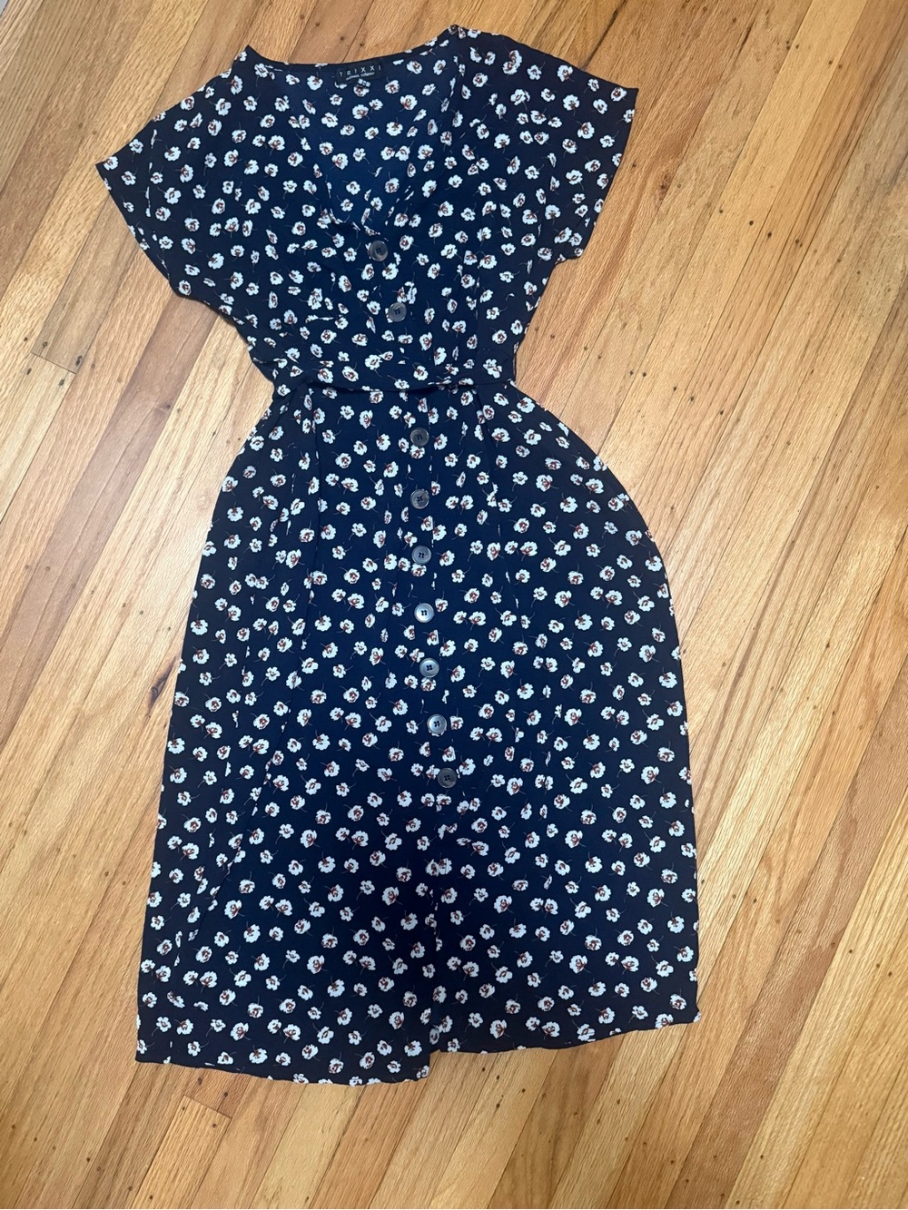 & Other Stories Navy Floral Button-Front Midi Dress